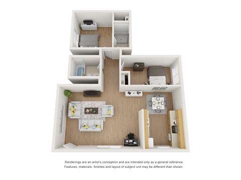 Floor plan for 2 beds, 2 baths, 1000 sqft